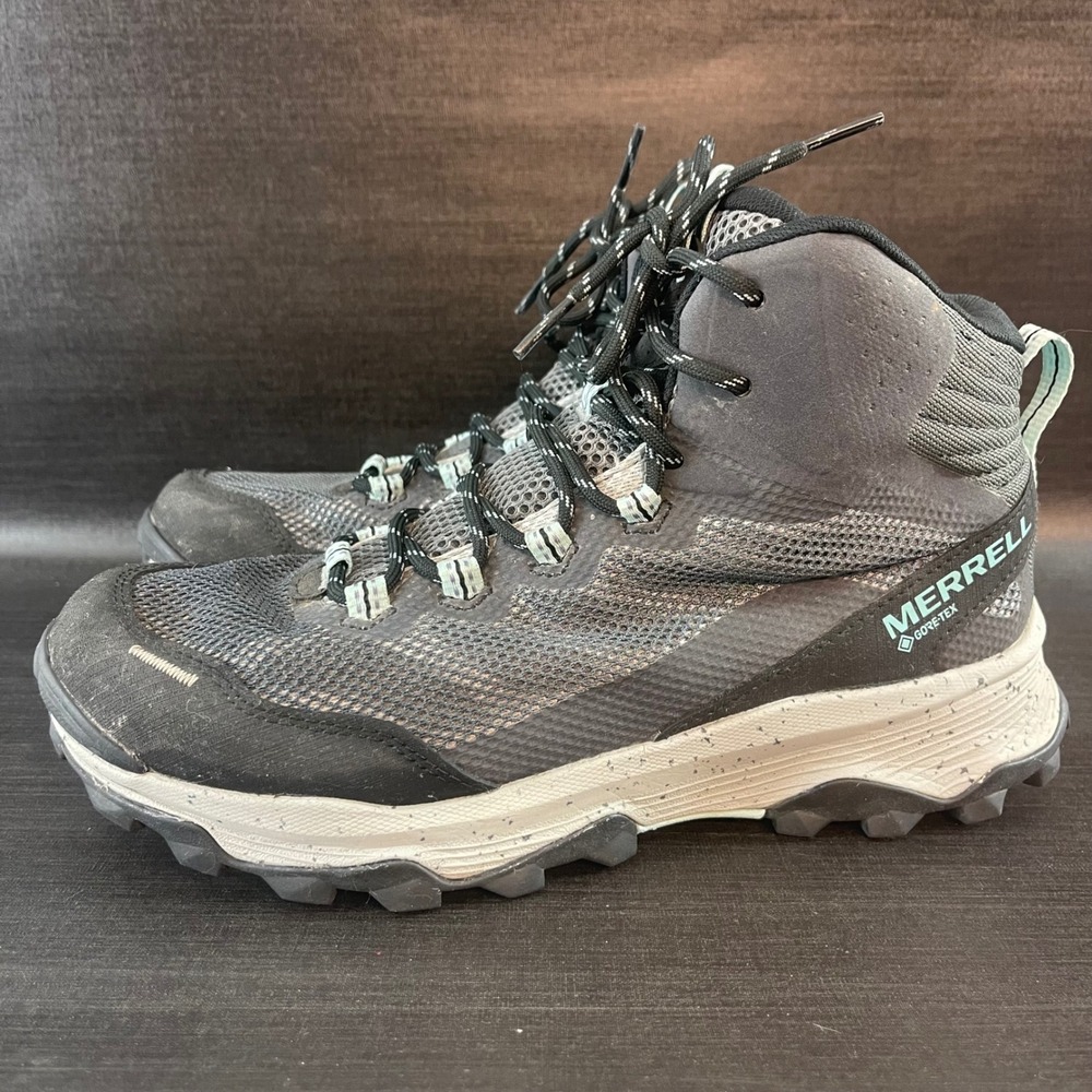 Merrell Speed Strike‎ Mid GORE-TEX Womens 9 Grey Blue Hiking Trail Boots J066988